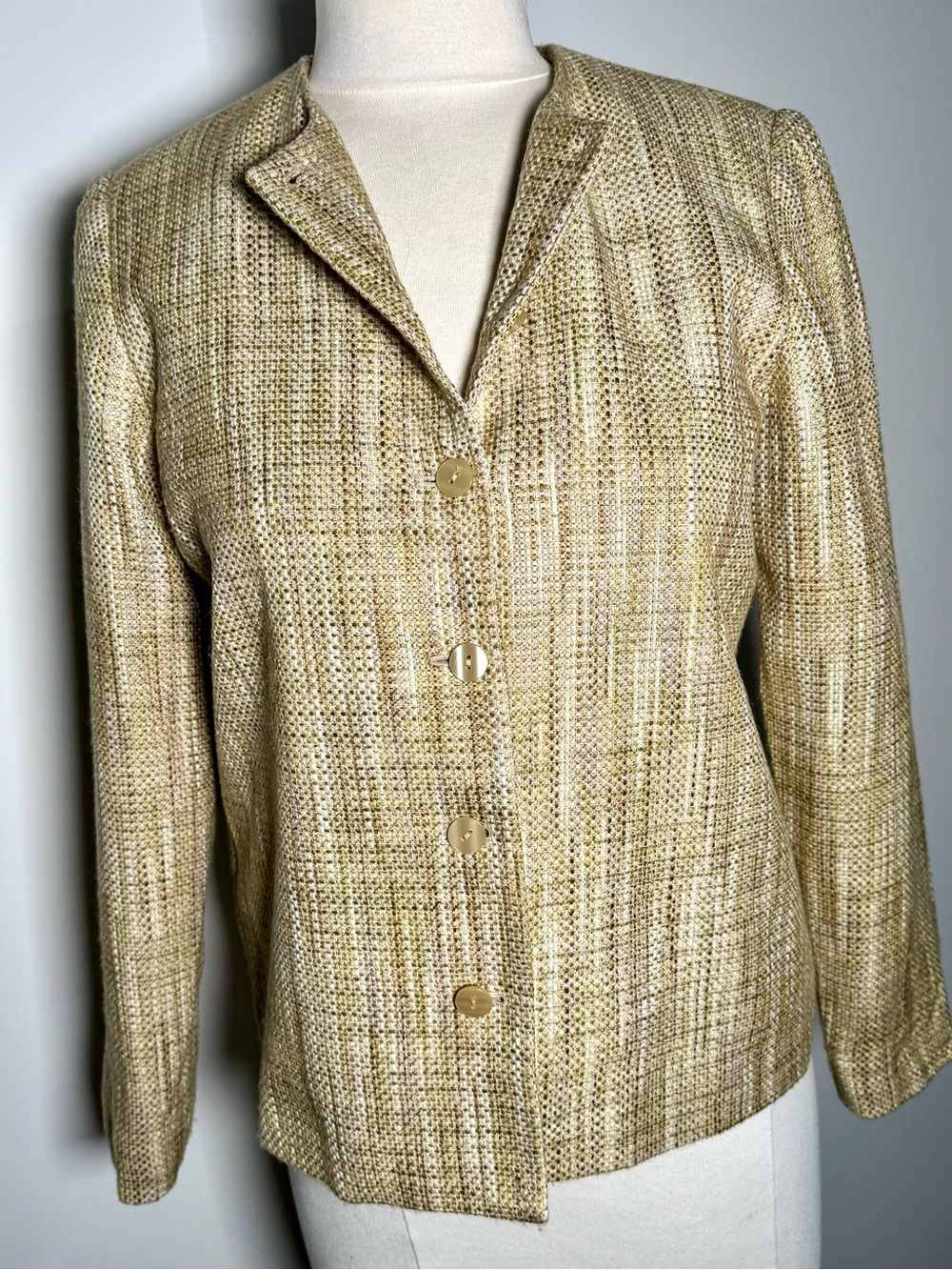 Vintage 90s Y2K Alfred Dunner Petite Gold Textured Jacket Size 8P Classic
